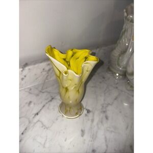 VTG Yellow White Swirl Swung  West Virginia Glass Style Vase 7" Unmarked Glass